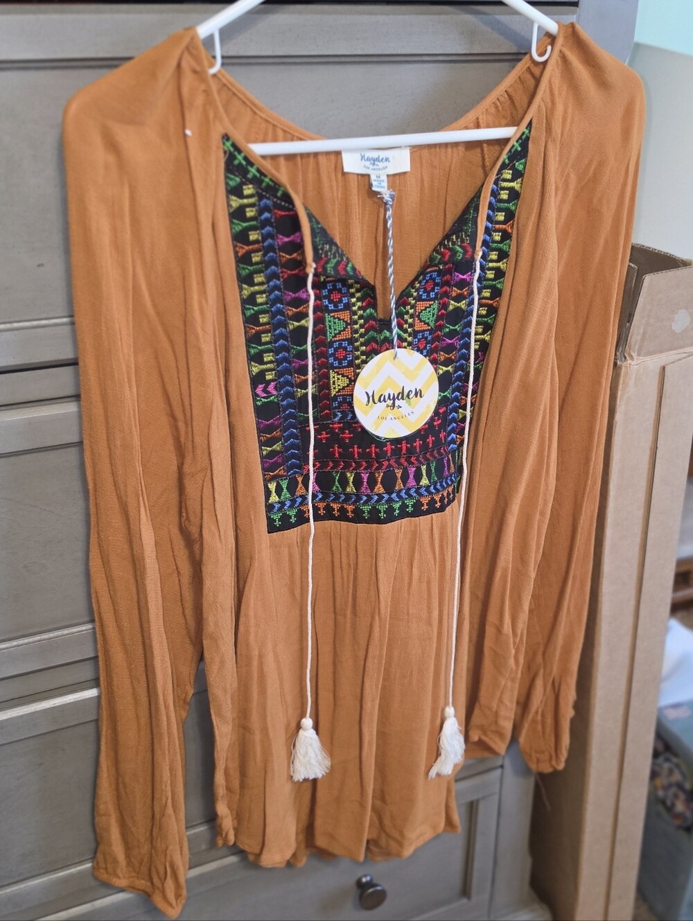 Hayden Rust Embroidered Boho Tunic Top